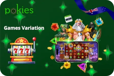 The Pokies App mobile game selection with pokies table games and live casino