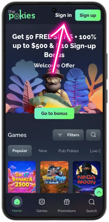 The Pokies 115.net official website login page